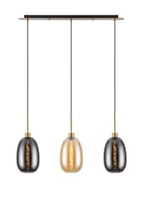 DK1207  Lori Linear Pendant, 3 Light Adjustable E27, Antique Gold/Amber/Smoke Slim Curved Trapezium Shades